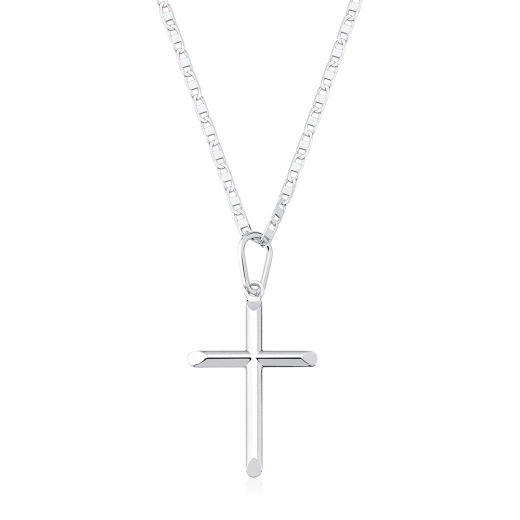 Produto Cordão masculino de prata 925 Piastrine 60cm com cruz 2,8cm
