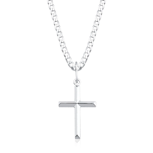 Cordão masculino de prata 925 grumet 60cm e 3mm Cruz facetada Produto Cordão masculino de prata 925 grumet 60cm e 3mm Cruz facetada
