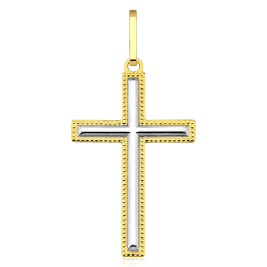 Produto Pingente de Ouro 18k Cruz Lisa com Detalhes em Ouro Branco