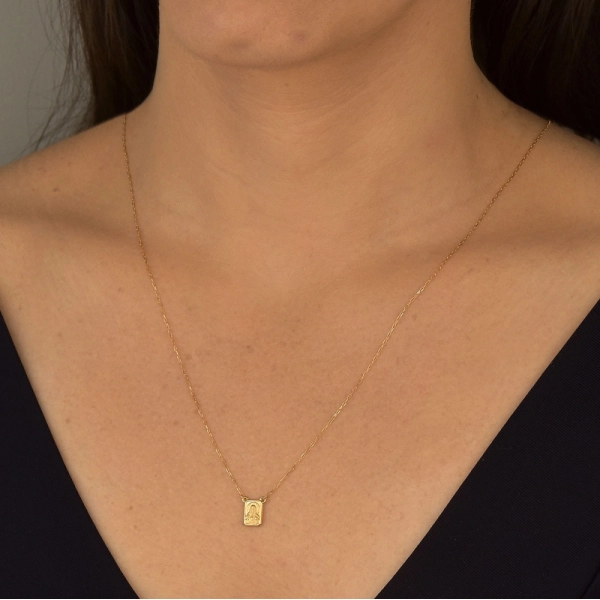 Produto Escapulário de Ouro 18k Elo Cadeado com Sagrado Coração Jesus e Nossa Sr. Carmo