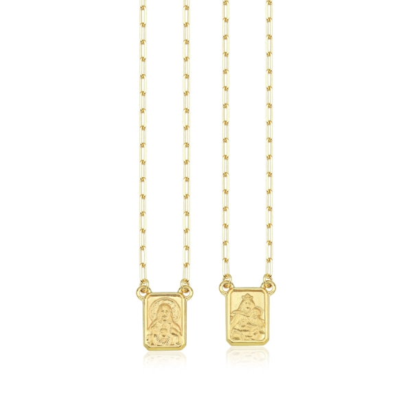 Produto Escapulário de Ouro 18k Elo Cadeado com Sagrado Coração Jesus e Nossa Sr. Carmo