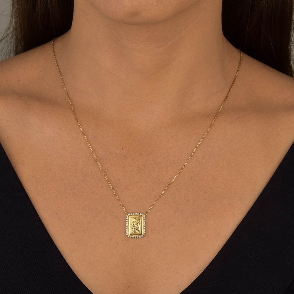 Produto Escapulário de Ouro 18k Sagrado Coração Jesus com Diamantes