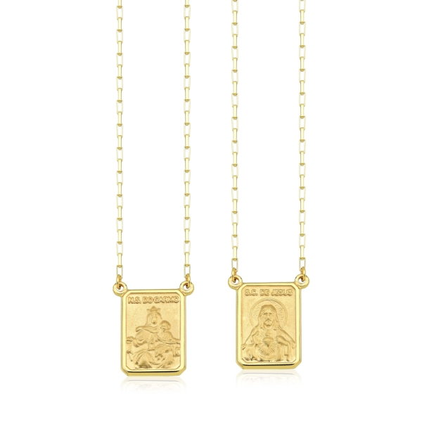 Produto Escapulário de Ouro 18k Sagrado Coração Jesus e Nossa Senhora do Carmo