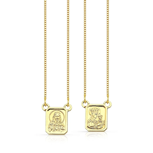 Produto Escapulário de Ouro 18k Sagrado Coração Jesus e N. Sra. do Carmo
