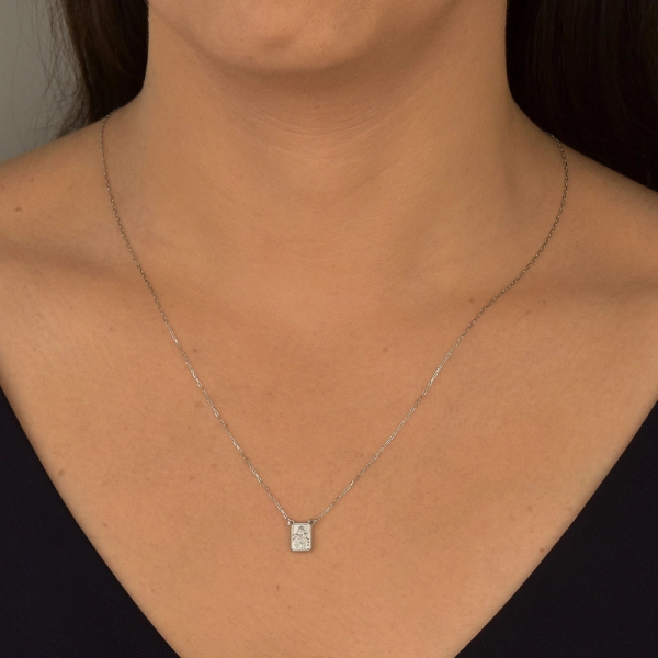 Produto Escapulário de Ouro Branco Elo Cadeado com Sagrado Coração Jesus e N. Sra. Carmo