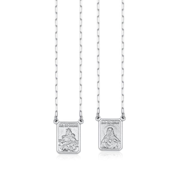 Produto Escapulário de Ouro Branco Sagrado Coração Jesus e Nossa Senhora do Carmo Grande