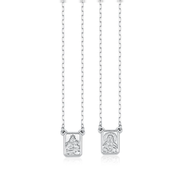 Produto Escapulário de Ouro Branco Sagrado Coração Jesus e Nossa Senhora do Carmo