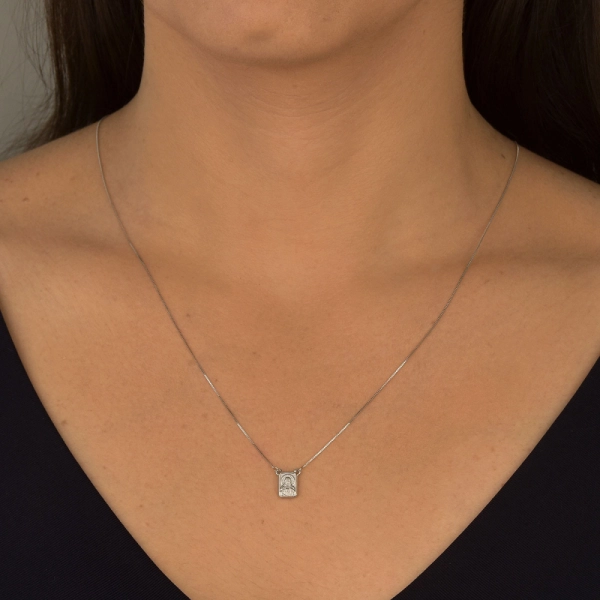 Produto Escapulário de Ouro Branco Veneziana com Sagrado Coração Jesus e N. Sra. Carmo