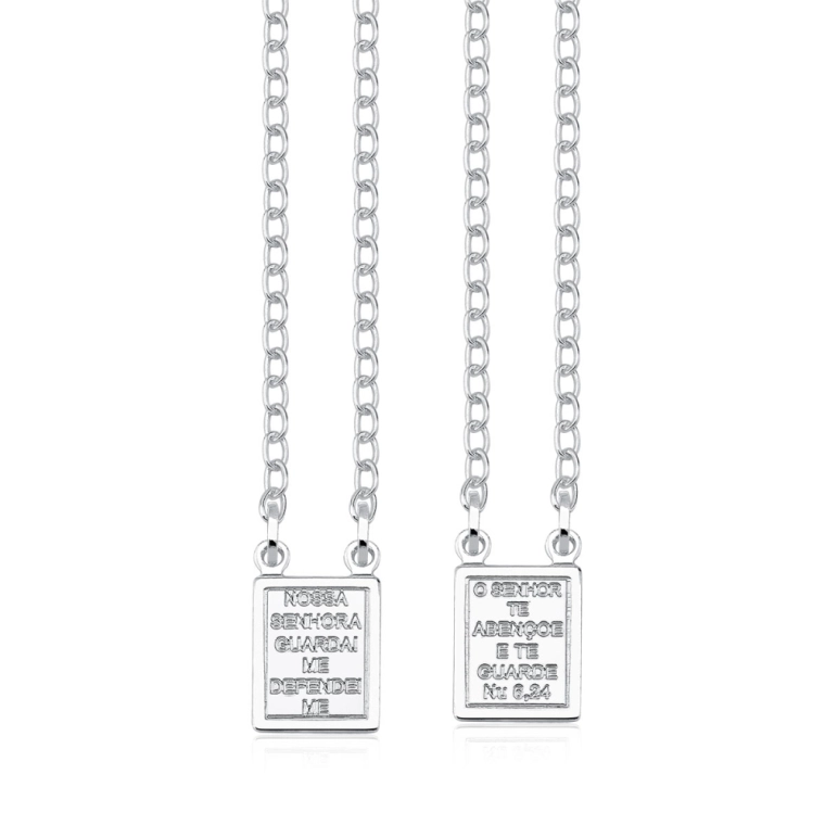Produto Escapulário de Prata 925 Sagrado Coração Jesus e Nossa Senhora