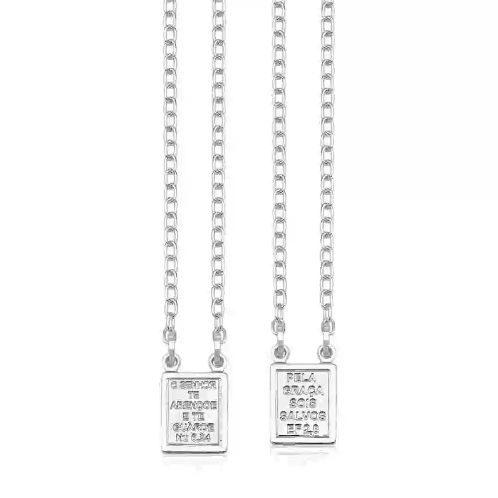 Produto Escapulário de Prata 925 Sagrado Coração Jesus e Nossa Senhora do Carmo