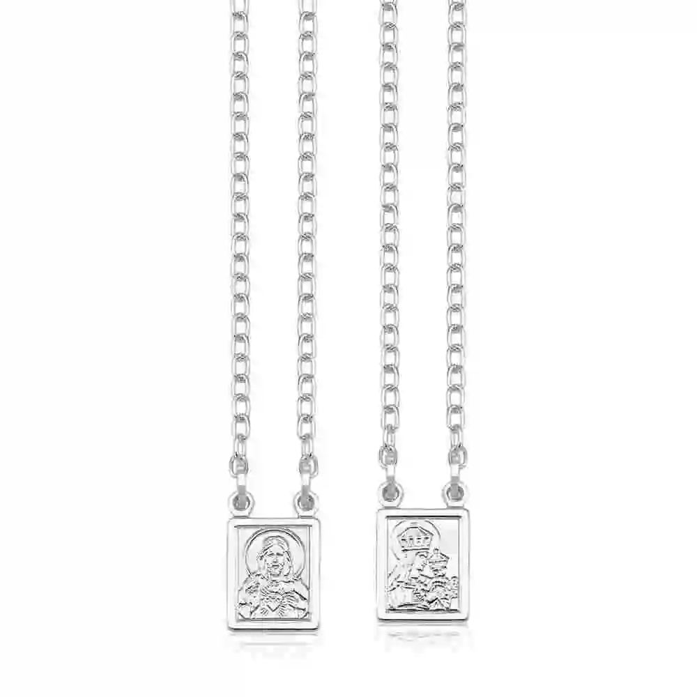 Produto Escapulário de Prata 925 Sagrado Coração Jesus e Nossa Senhora do Carmo