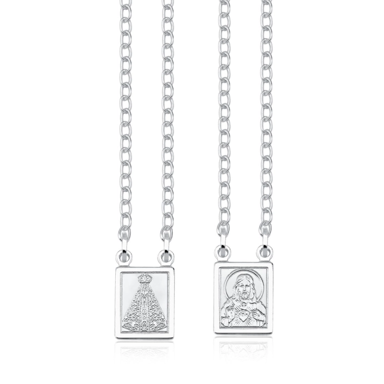 Produto Escapulário de Prata 925 Sagrado Coração Jesus e Nossa Senhora