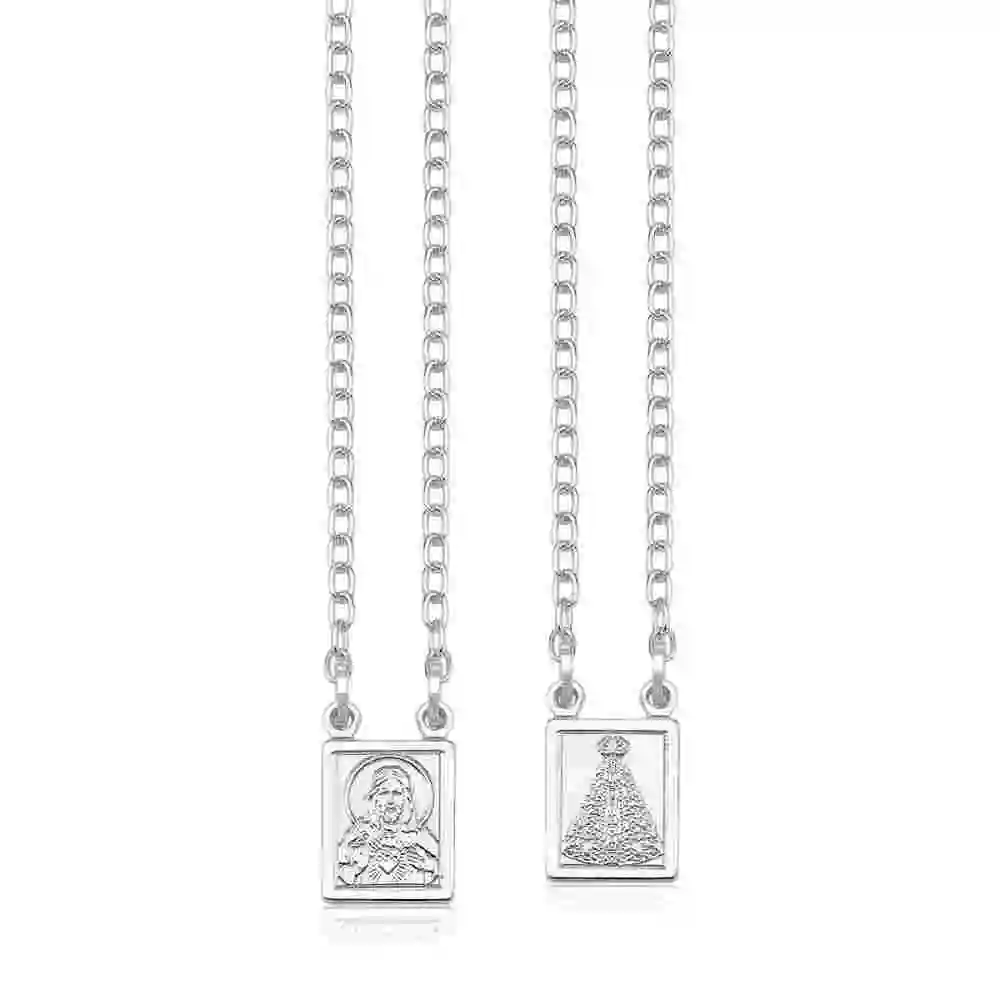 Escapulário Sagrado Coração Jesus e Nossa Senhora Aparecida Prata 925 Produto Escapulário Sagrado Coração Jesus e Nossa Senhora Aparecida Prata 925
