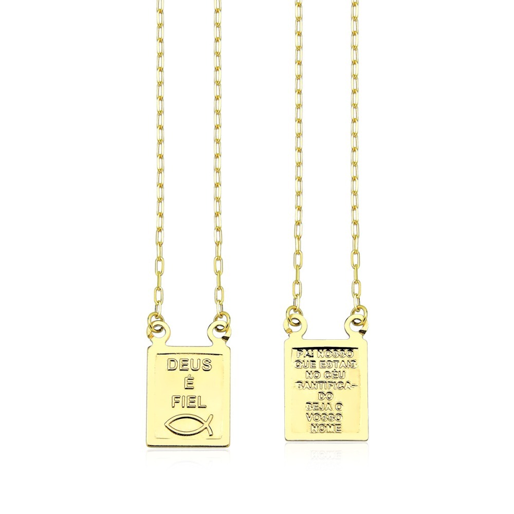 Produto Escapulario de Ouro 18k Deus e Fiel e Salmo Pai Nosso