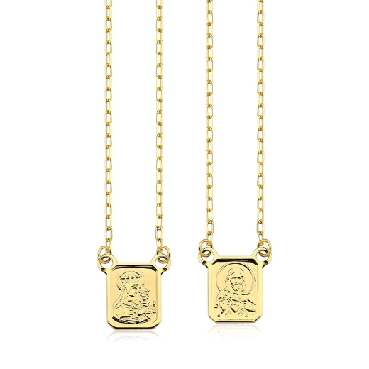 Produto Escapulário de Ouro 18k cadeado Sagrado Coração de Jesus Dupla Face