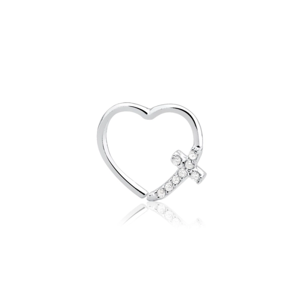 Produto Piercing de Prata 925 Argola Coração com Cruz