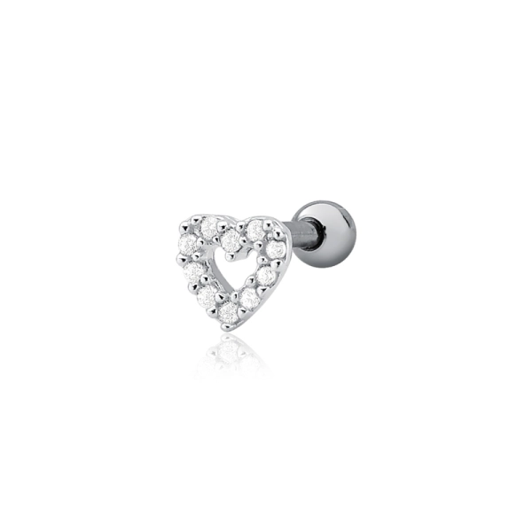 Produto Piercing de Prata 925 Microbell Coração com Zircônias