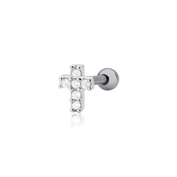 Produto Piercing de Prata 925 Microbell Cruz com Zircônias