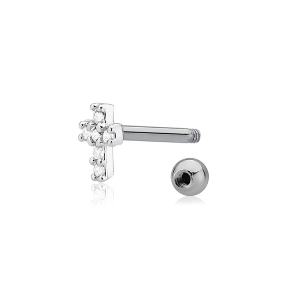 Produto Piercing de Prata 925 Microbell Cruz com Zircônias