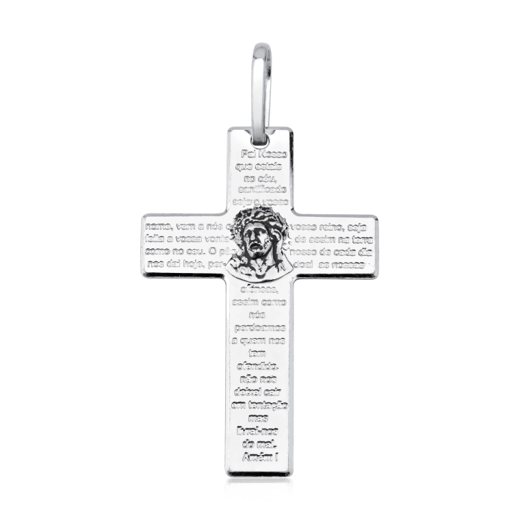 Pingente cruz oração Pai Nosso e face de Cristo prata 925 Produto Pingente cruz oração Pai Nosso e face de Cristo prata 925