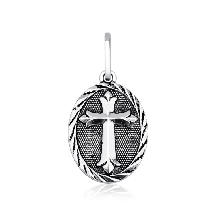 Produto Pingente Cruz Oval Envelhecido de Prata 925