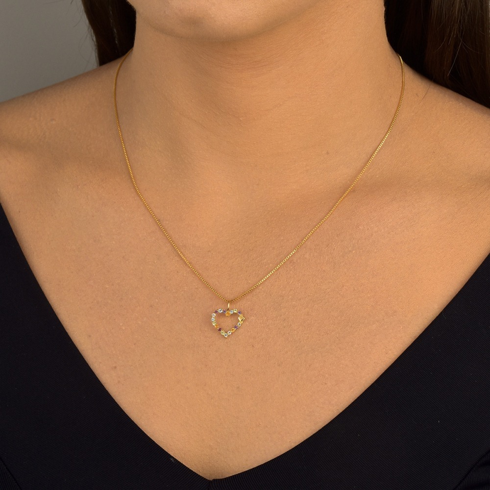 Produto Pingente de Ouro 18k Coração com Pedras Naturais