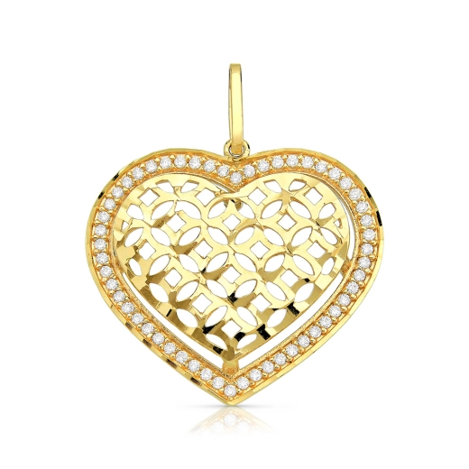Produto Pingente de Ouro 18k Coração Vazado e Cravejado