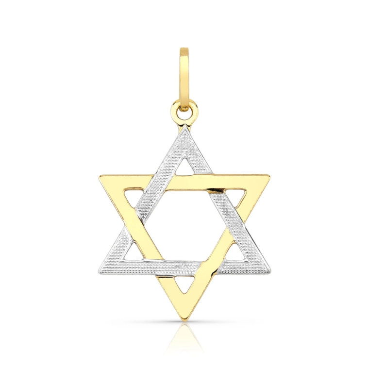 Pingente de Ouro 18k Estrela de Davi e Detalhes em Ouro Branco Produto Pingente de Ouro 18k Estrela de Davi e Detalhes em Ouro Branco