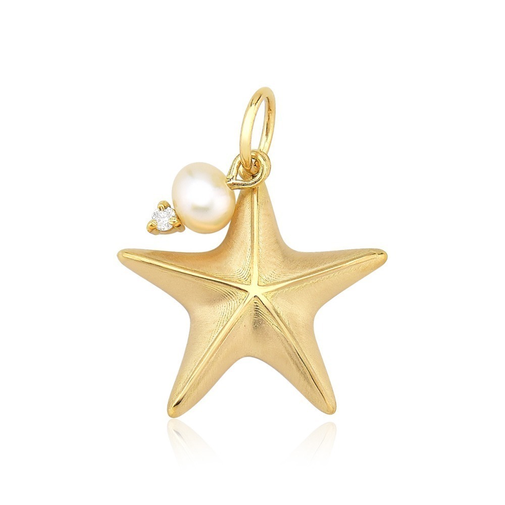 Produto Pingente de Ouro 18k Estrela do Mar com Pérola e Diamante