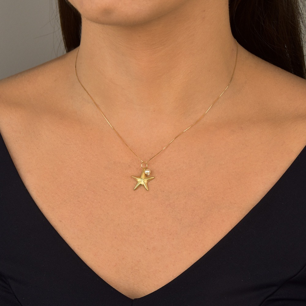 Produto Pingente de Ouro 18k Estrela do Mar com Pérola e Diamante