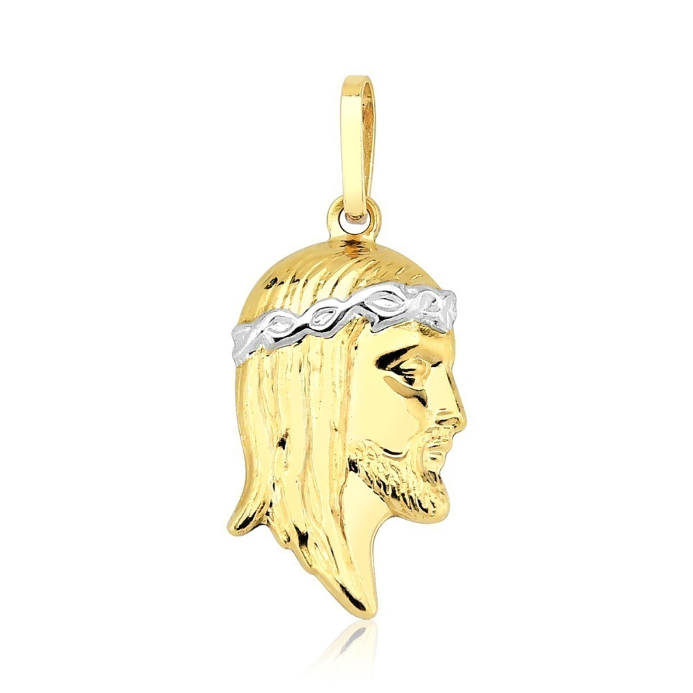 Produto Pingente de Ouro 18k Face de Cristo com Coroa em Ouro Branco