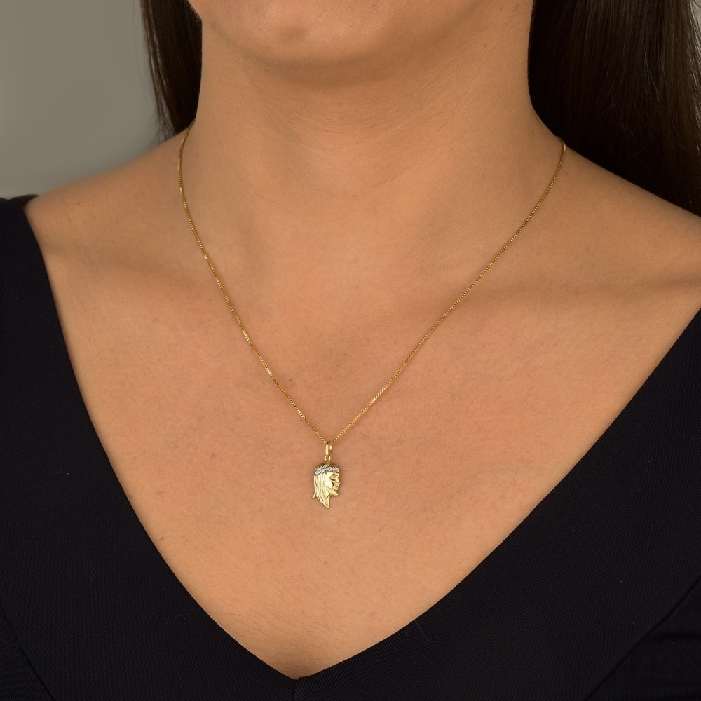 Produto Pingente de Ouro 18k Face de Cristo com Coroa em Ouro Branco