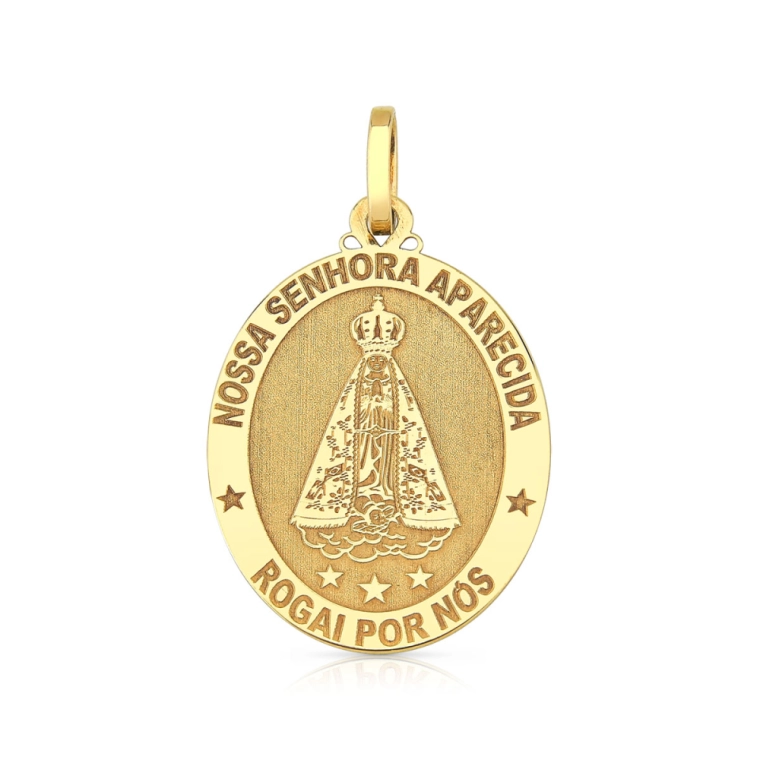 Produto Pingente de Ouro 18k Medalha Nossa Senhora Aparecida Rogai por Nós