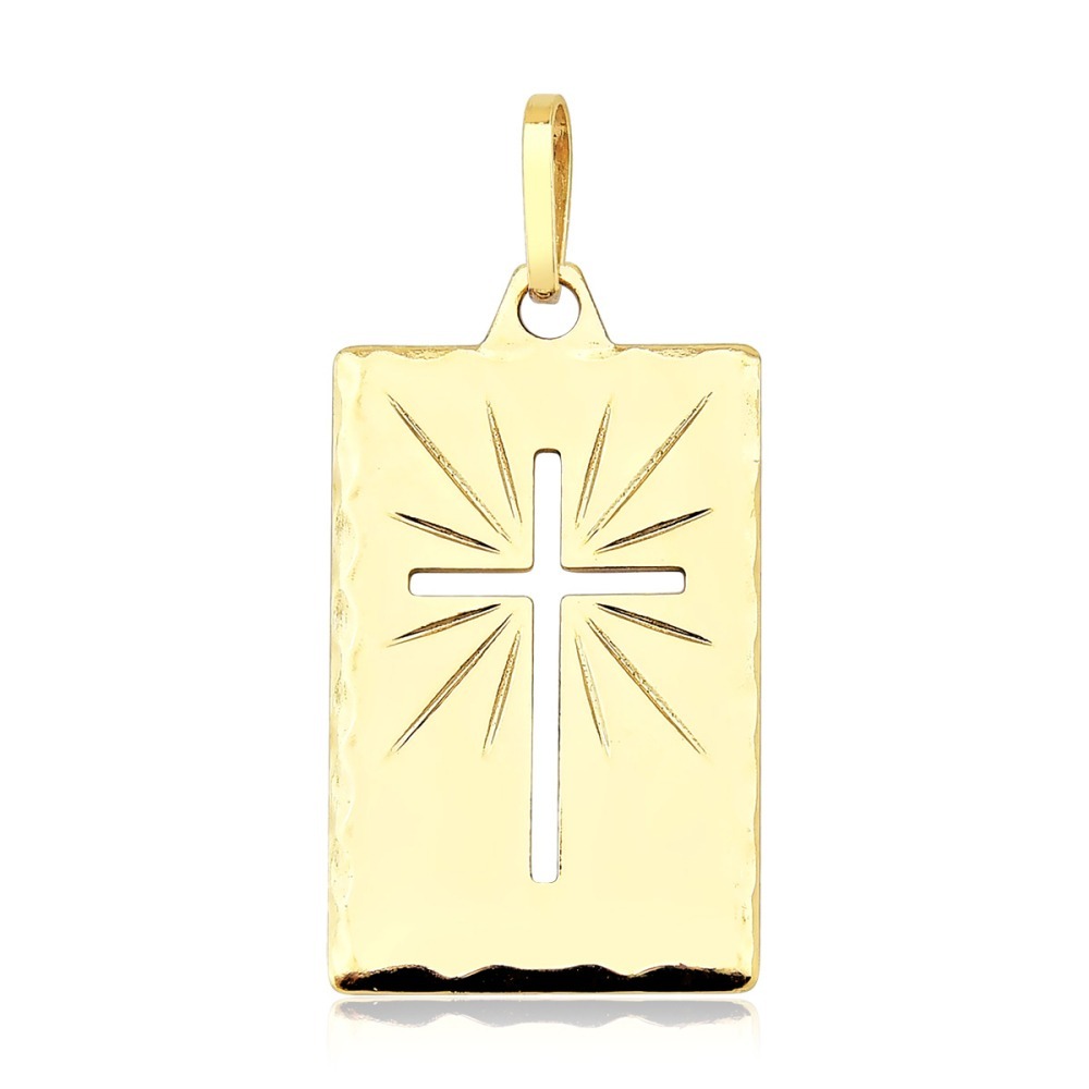 Produto Pingente de Ouro 18k Placa com Cruz Vazada