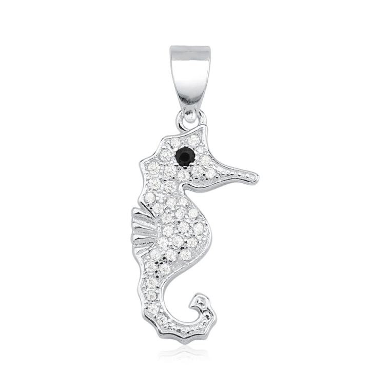 Produto Pingente de Prata 925 Cavalo Marinho Cravejado