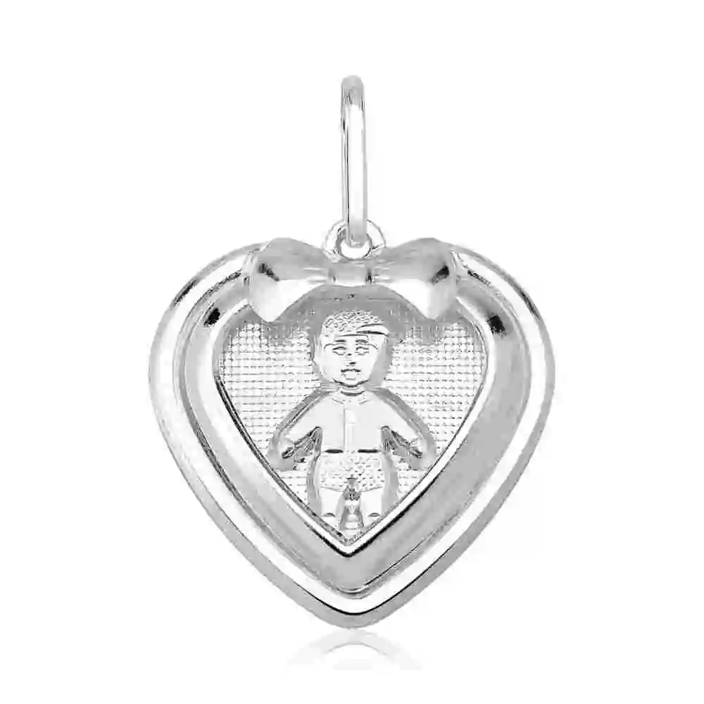 Pingente de Prata 925 Coração Vazado com Coração Reticulado Menino Produto Pingente de Prata 925 Coração Vazado com Coração Reticulado Menino