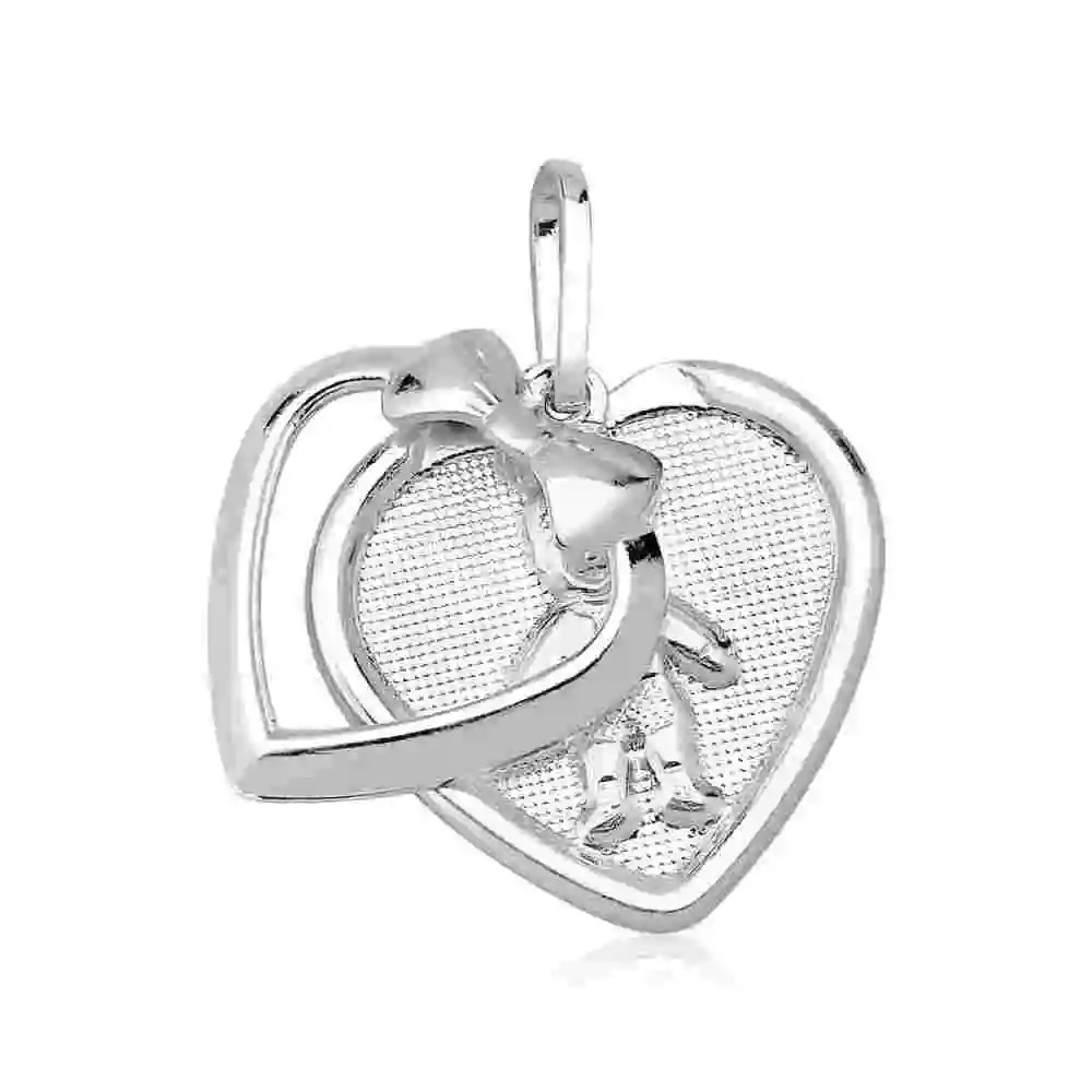 Pingente de Prata 925 Coração Vazado com Coração Reticulado Menino Produto Pingente de Prata 925 Coração Vazado com Coração Reticulado Menino