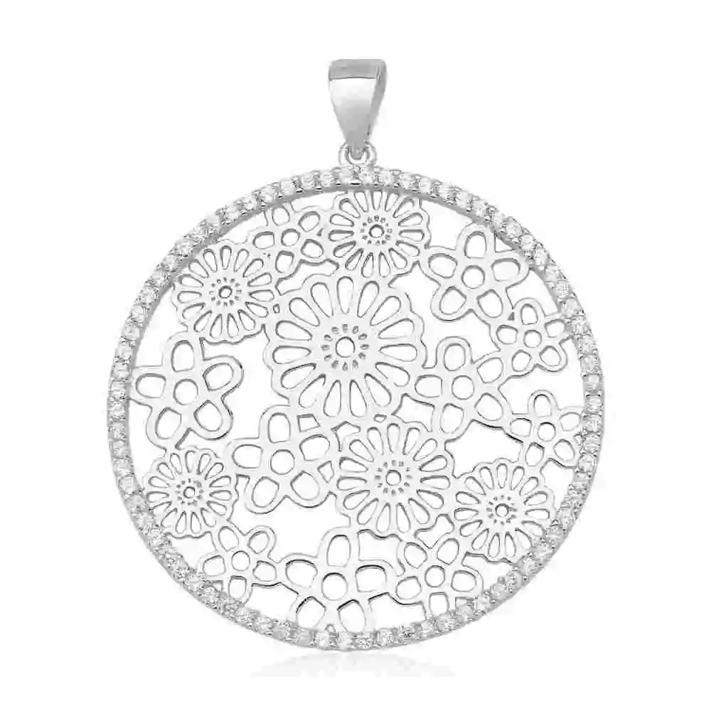 Pingente de Prata 925 Flores e Zircônias Produto Pingente de Prata 925 Flores e Zircônias