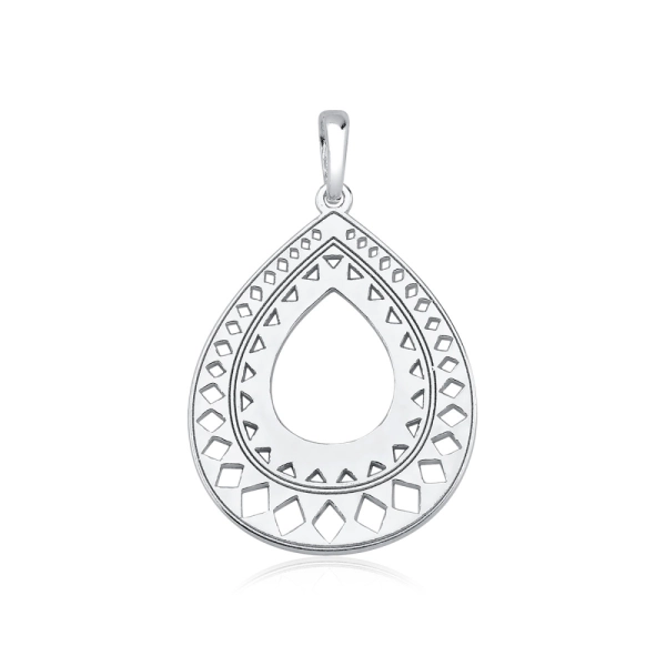 Produto Pingente de Prata 925 Gota Vazada e Detalhada