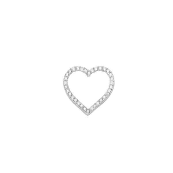 Pingente de Prata 925 Passante Coração Vazado com Zircônias Produto Pingente de Prata 925 Passante Coração Vazado com Zircônias