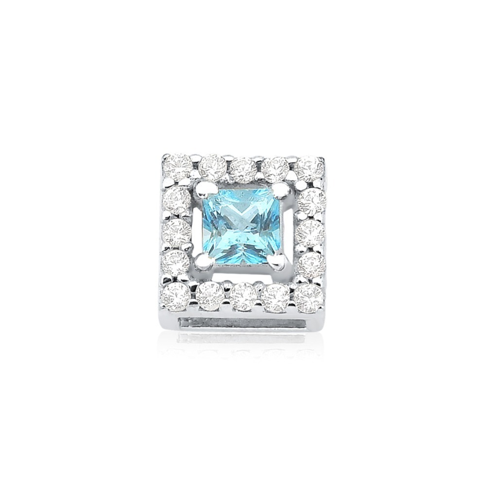 Produto Pingente Feminino de Prata 925 Carrê Topázio Azul com Zircônias