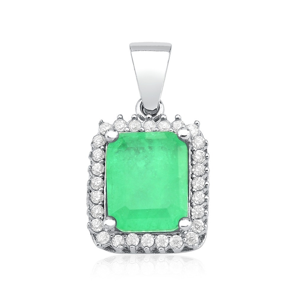Produto Pingente Feminino de Prata 925 Retangular com Zircônia Verde