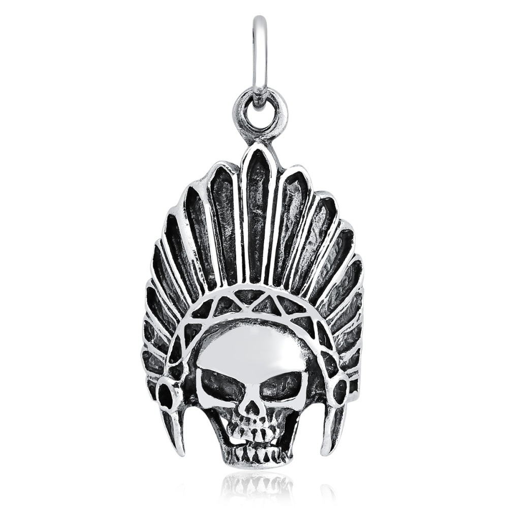 Produto Pingente Masculino de Prata 925 Caveira com Cocar Bali