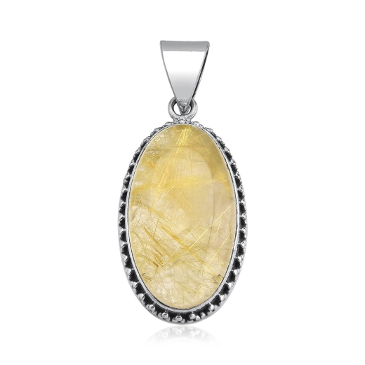 Produto Pingente de pedra natural Quartzo Rutilado oval prata 925