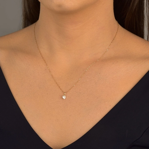 Produto Colar ponto de luz coração cristal Ouro 18k 750 zeta 45cm