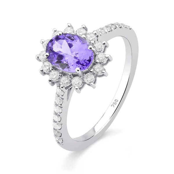 Produto [PRODUTO FRONTEND] Anel de Ouro Branco 18k Tanzanita com Diamantes - Lilás - NÃO APAGAR