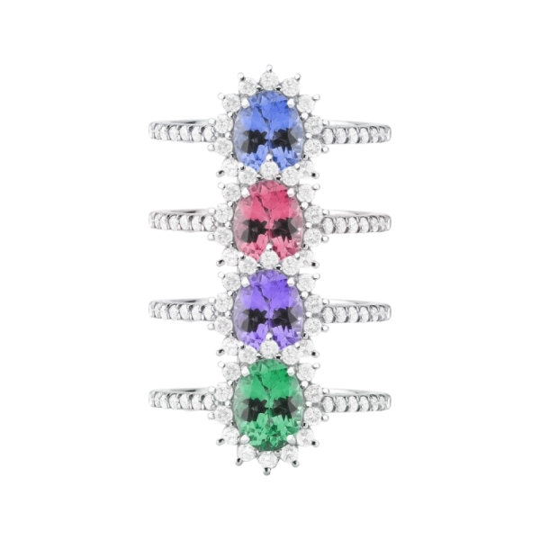 Produto [PRODUTO FRONTEND] Kit Anel de Ouro Branco 18k Tanzanita com Diamantes diversas cores - NÃO APAGAR