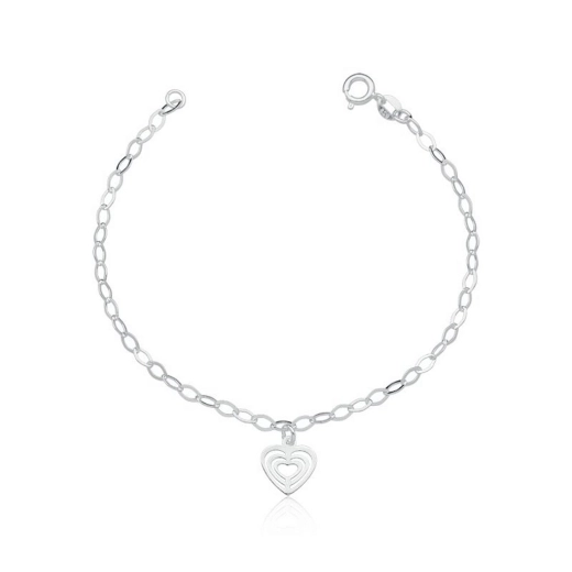 Produto Pulseira de prata feminina coração pendente vazado