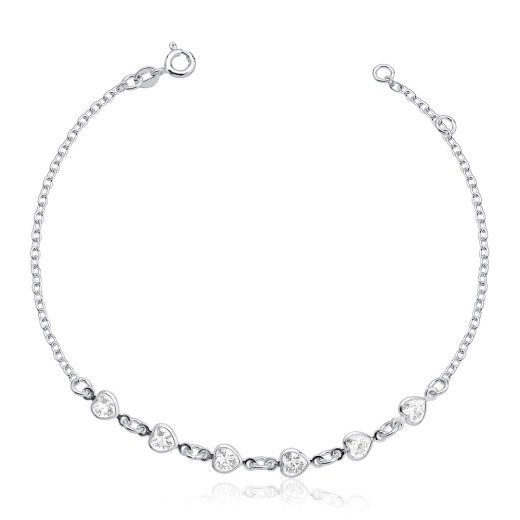 Produto Pulseira Feminina de Prata 925 Coração com Zircônias
