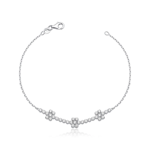 Produto Pulseira Feminina de Prata 925 Flor com Zircônias
